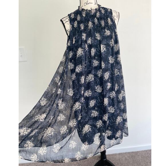 JOIE BALTIC MIDI DRESS BLACK/GRAY FLORAL FLOWY SMOCKED LACE SZ S RUFFLE NECK - Picture 14 of 16